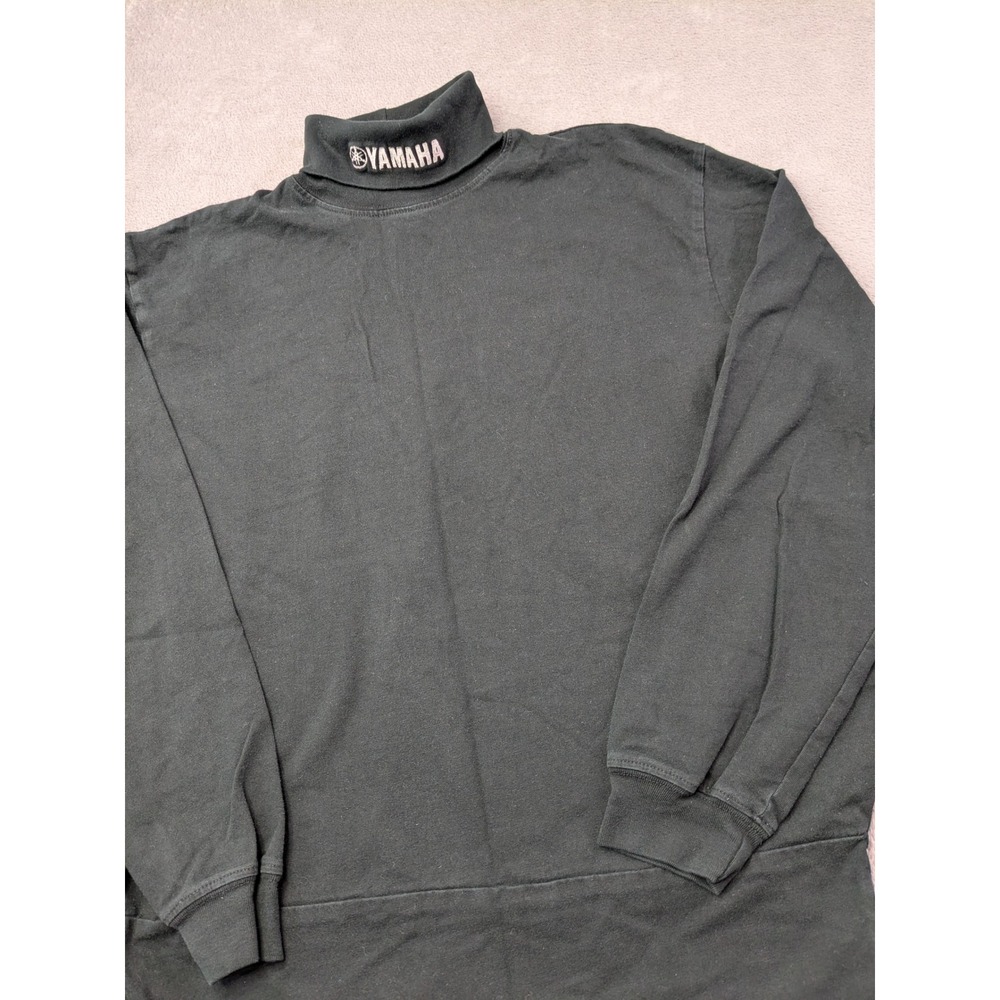 Yamaha Mens Size L Long Sleeve Turtleneck Shirt Black Logo Embroidered Made USA